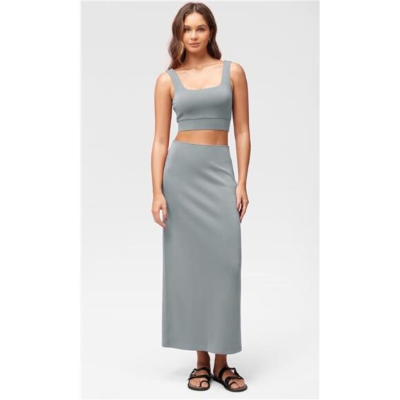 Soft Maxi Skirt, Casual Long Pencil Skirts GreyBlue - Picture 2 of 5